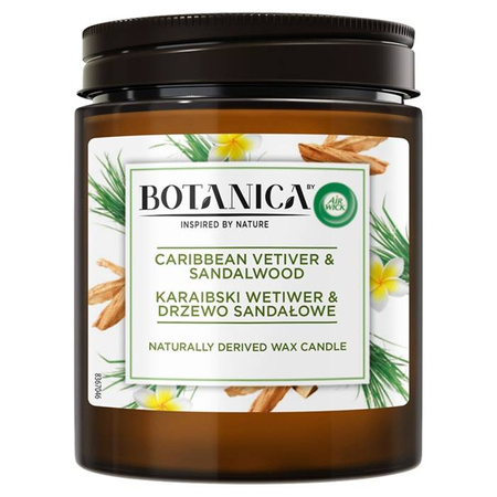 Botanica świeca z wosku naturalnego pochodzenia Karaibski Wetiwer & Drzewo Sandałowe 205g