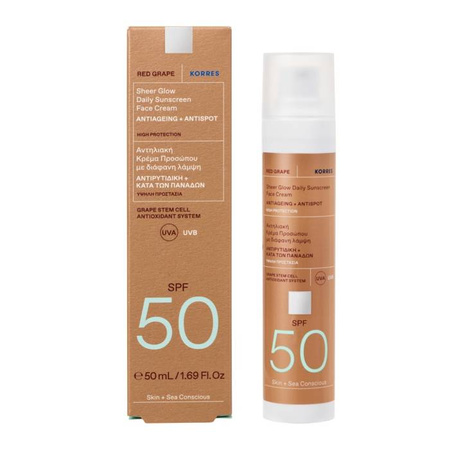 Korres rozświetlający krem ochronny do twarzy RED GRAPE Sheer Glow Daily Sunscreen Face Cream SPF50