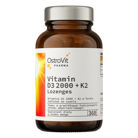 OstroVit Pharma Witamina D3 2000 IU + K2 do ssania, 360 tabletek mango