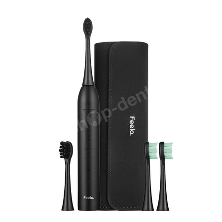 FEELO PRO szczoteczka soniczna PREMIUM BLACK + etui + 4 końcówki (set)